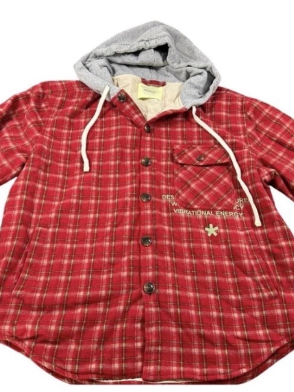 Supervsn Studios Hooded Flannel Jacket Men’s Large Red Plaid Wool Blend Shacket